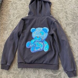 Lola + The Boys Black Hoodie with Vibrant Blue Bear